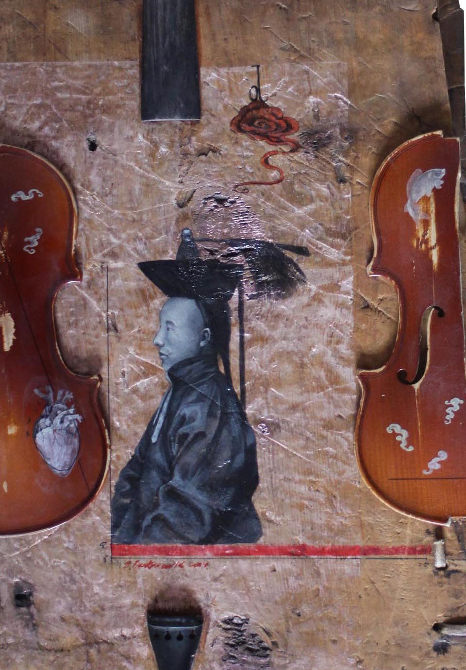 Painting on wood following the process of Mongolian Zurag by artist Baatara - String Intruments
