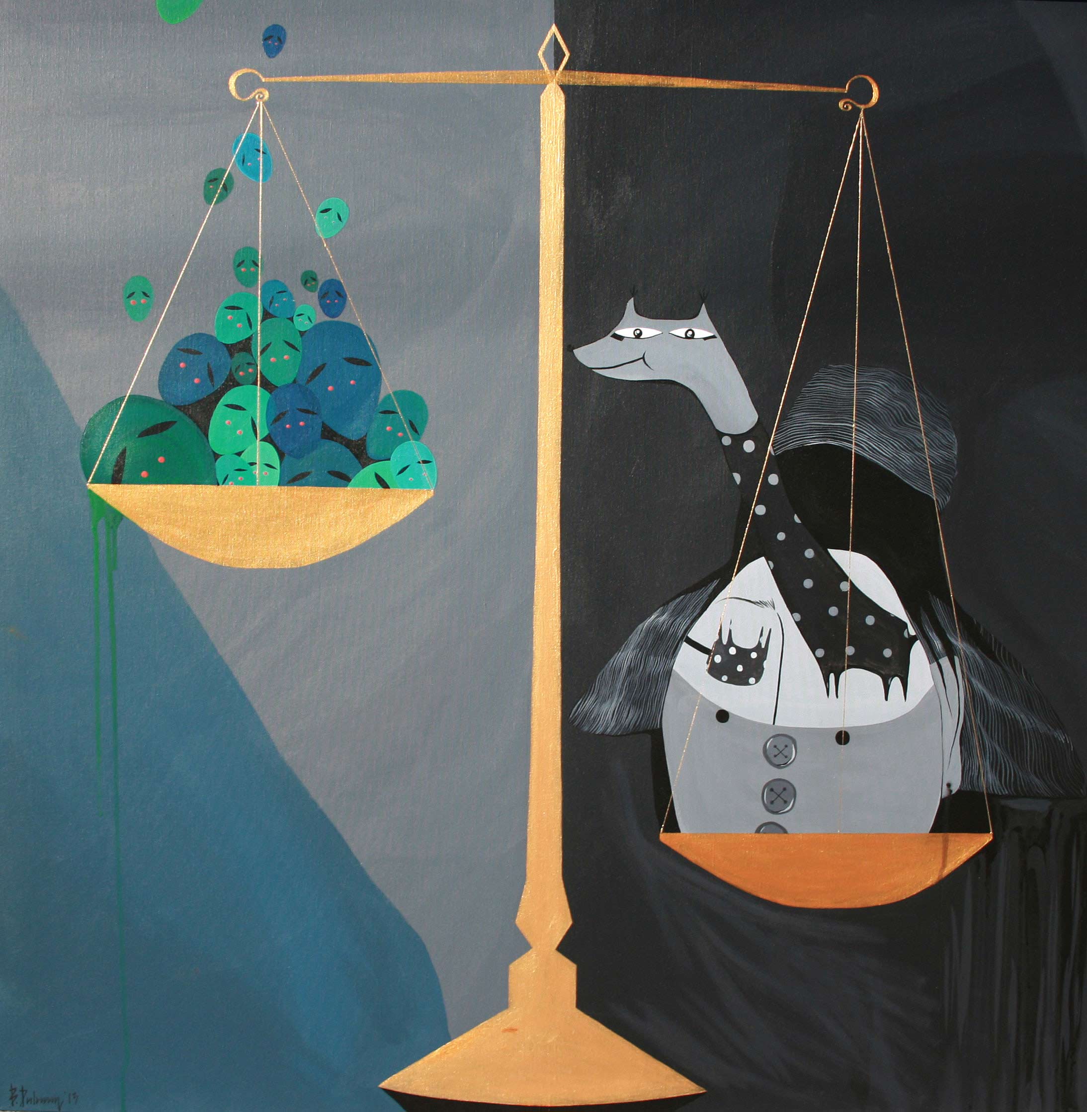 Dulguun - acrylic on canvas 100x100 - expresses relativity- Title: Balance