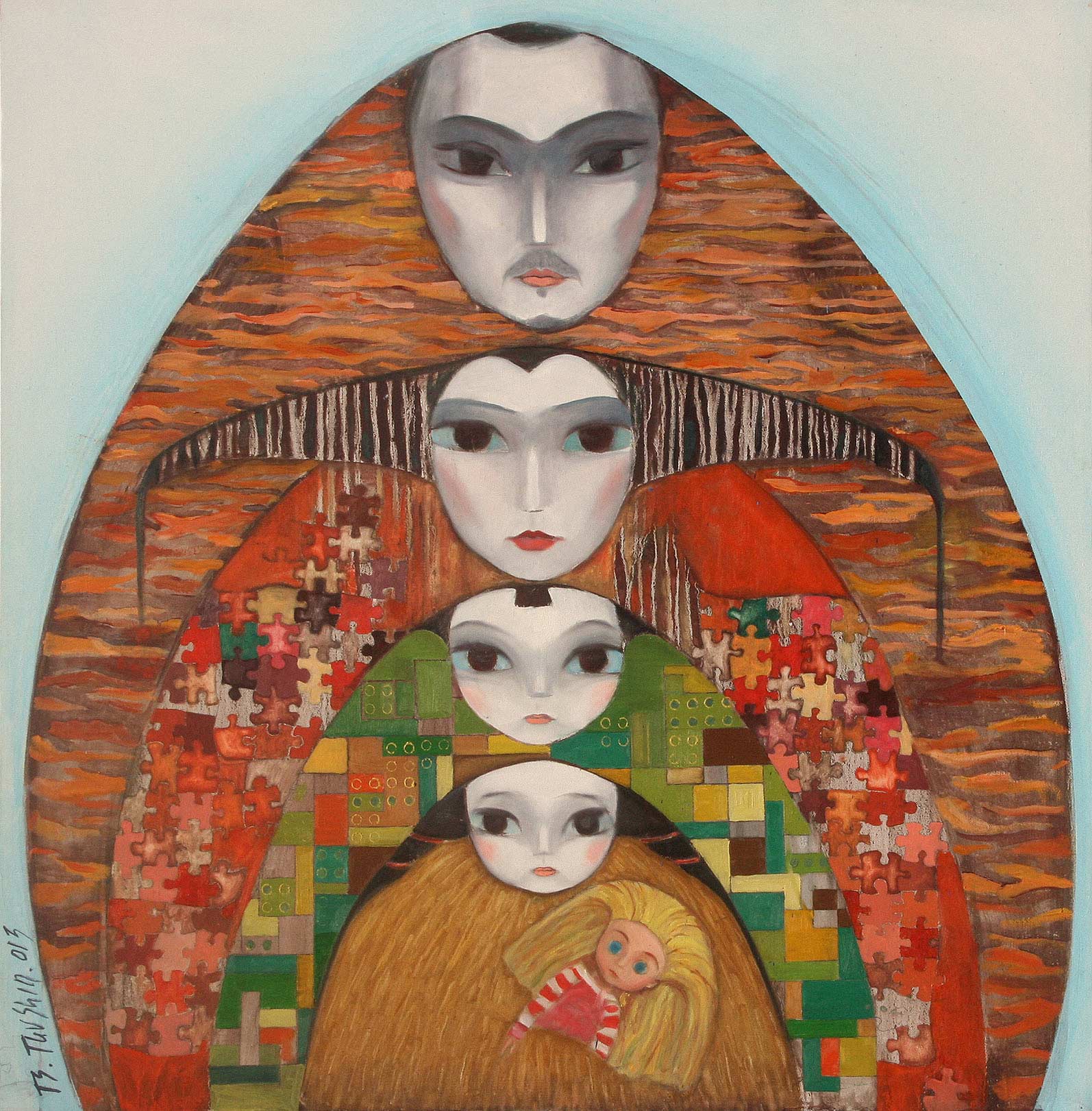 Oil on canvas 100x100 - representation of the Mongolian family