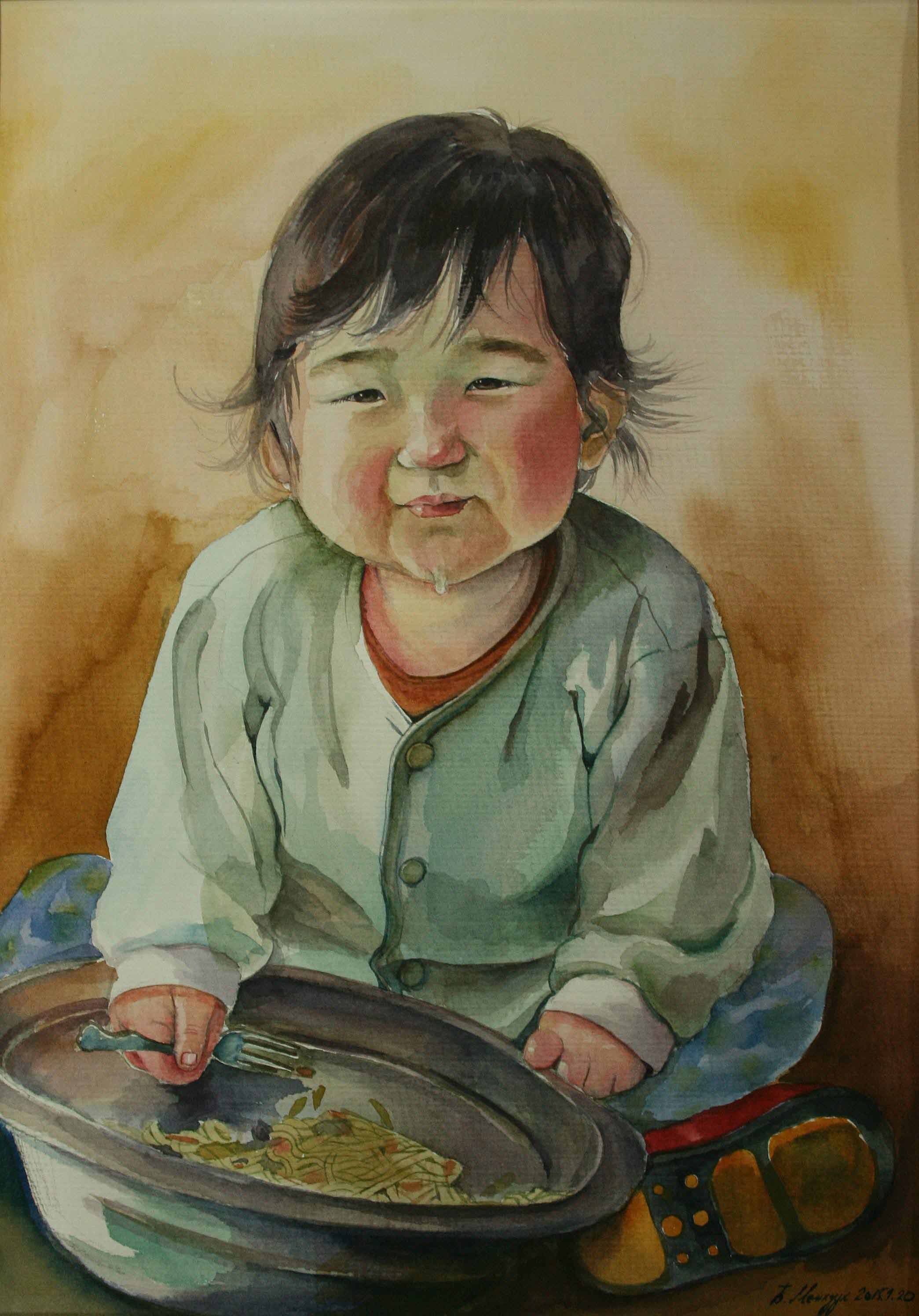 Watercolor on paper 38X27 - the child's meal